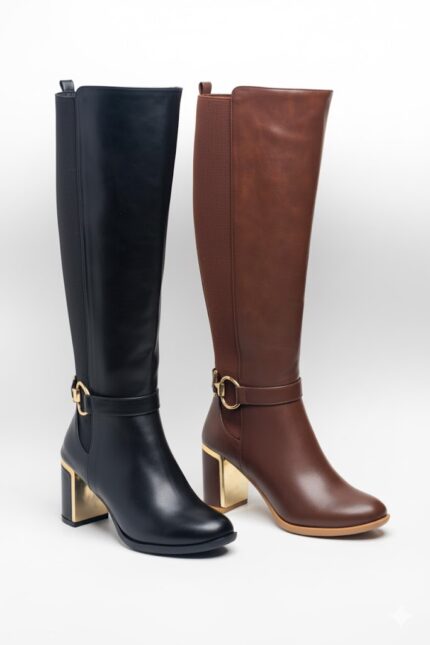 بوت بكعب عريض رقبة طويلة مريح وأنيق