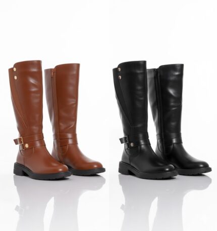 بوت رقبة طويلة جلد بتصميم جذاب مستورد بالكامل