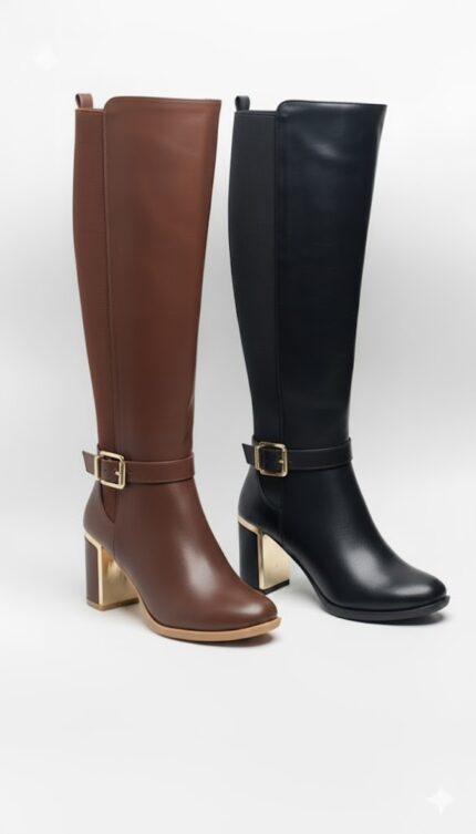 بوت بكعب عريض رقبة طويلة مريح وأنيق