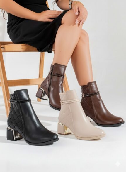 بوت مبطن بكعب لامع (Ankle Boots)