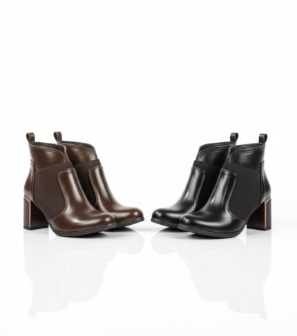 بوت الكاحل المصنوع من السوفت | كعب عريض ذهبي هندسي | أناقة شتوية لا تُقاوم