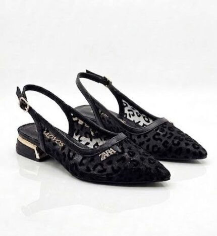 Alternative view of حذاء سلينج باك فيليه أسود وبيج بطبعة الفهد