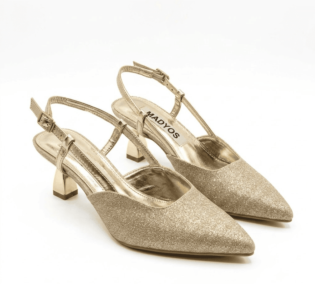 حذاء نسائي من MADYOS بكعب منخفض (Kitten Heel) ومقدمة مدببة، بتصميم لامع وحزام خلفي (Slingback) - مثالي لحفلات الزفاف والمناسبات والسهرات - Image 7
