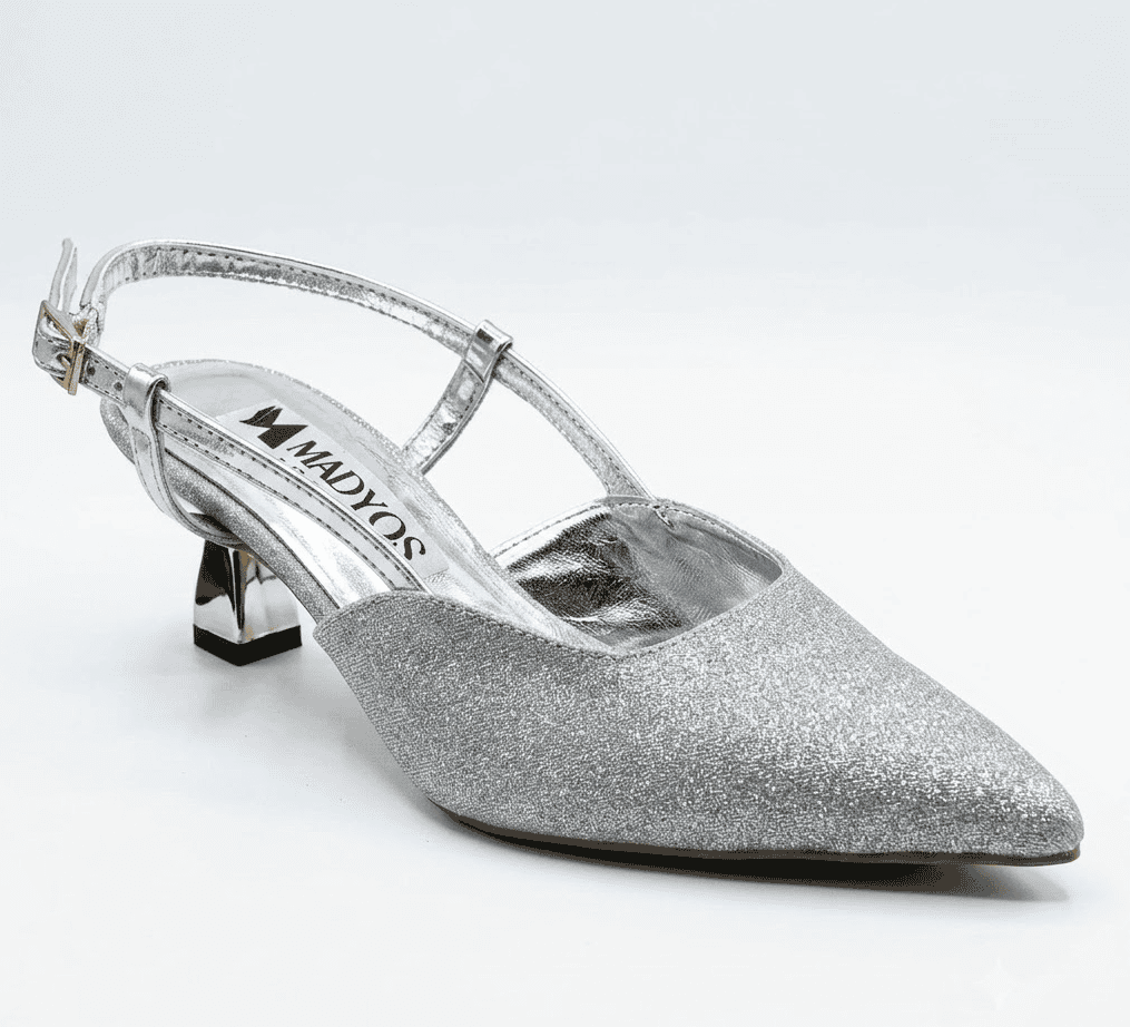 حذاء نسائي من MADYOS بكعب منخفض (Kitten Heel) ومقدمة مدببة، بتصميم لامع وحزام خلفي (Slingback) - مثالي لحفلات الزفاف والمناسبات والسهرات - Image 5