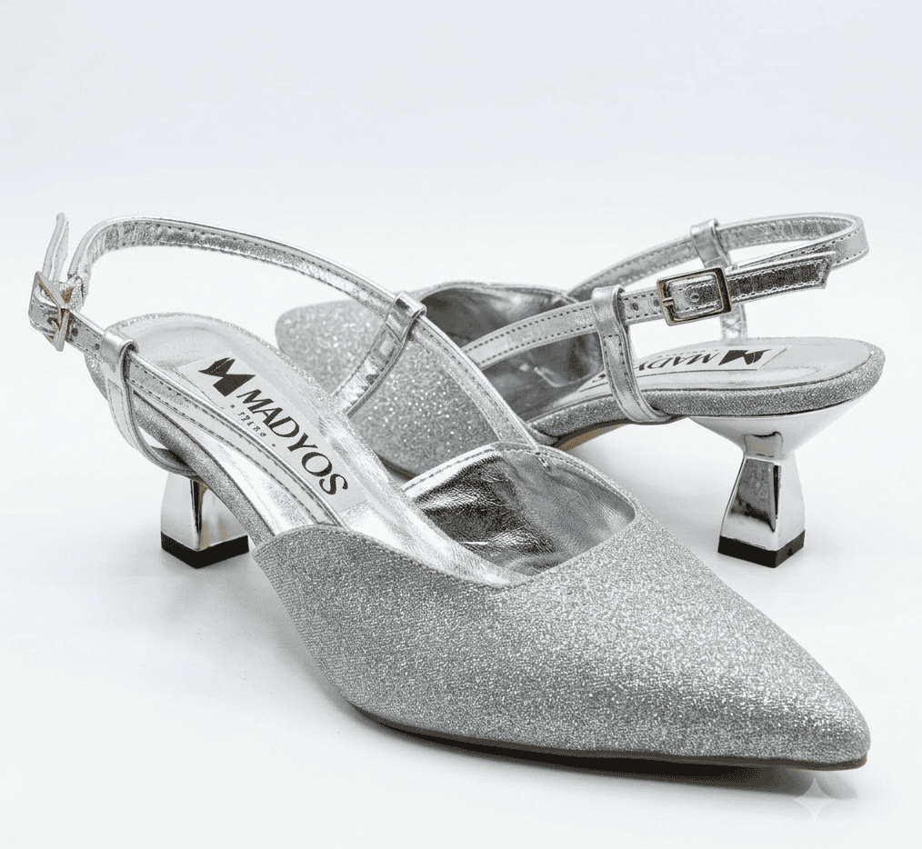 حذاء نسائي من MADYOS بكعب منخفض (Kitten Heel) ومقدمة مدببة، بتصميم لامع وحزام خلفي (Slingback) - مثالي لحفلات الزفاف والمناسبات والسهرات - Image 4