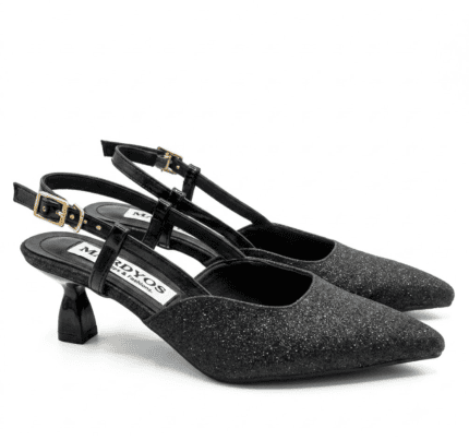 Alternative view of حذاء نسائي من MADYOS بكعب منخفض (Kitten Heel) ومقدمة مدببة، بتصميم لامع وحزام خلفي (Slingback) - مثالي لحفلات الزفاف والمناسبات والسهرات